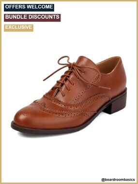 Chunky Low Heel Retro Wingtip Oxfords Saddle Shoes Brogues Lace Up PU